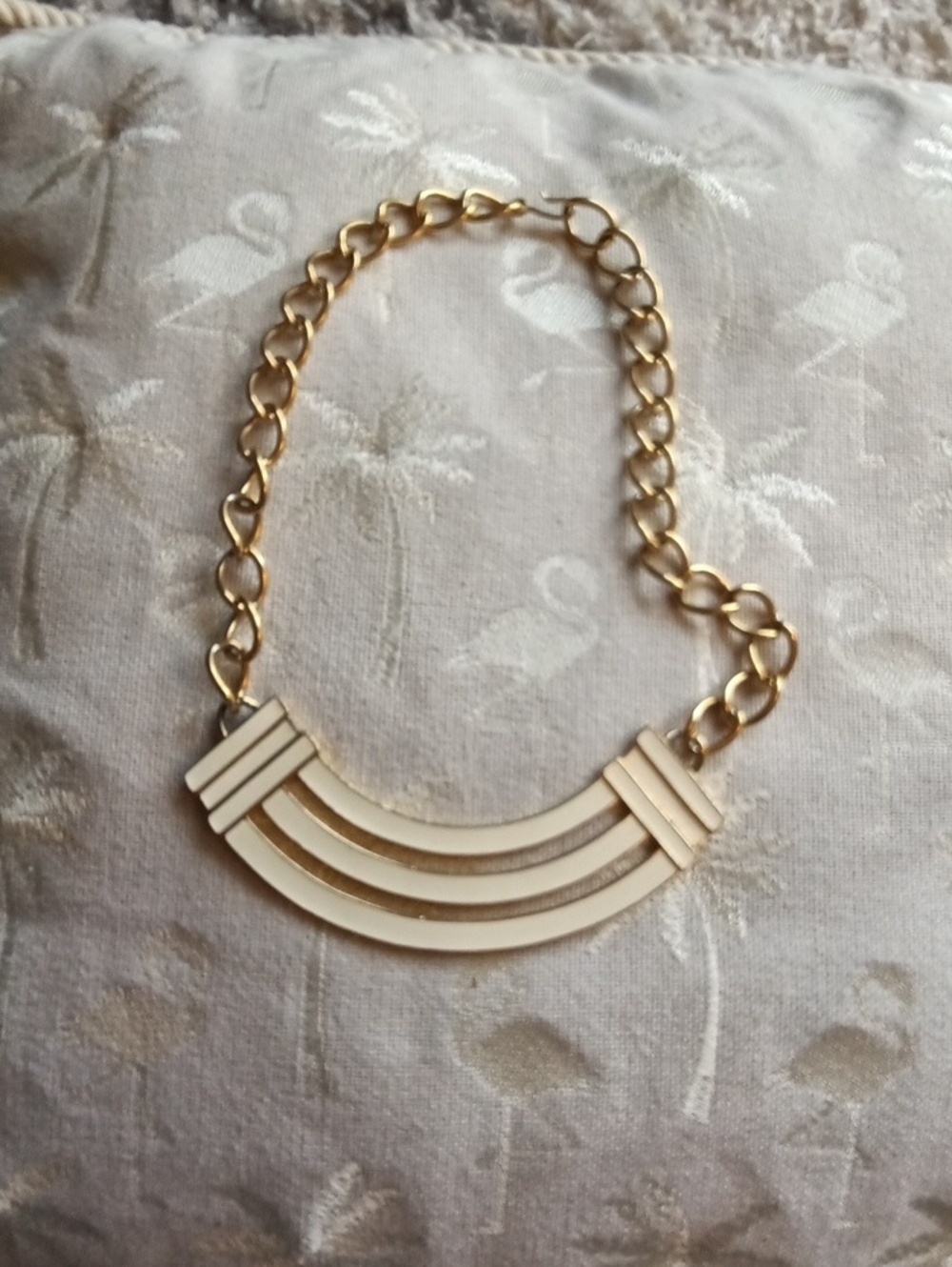 Monet Vintage Gold and Ivory Curved Statement Necklace